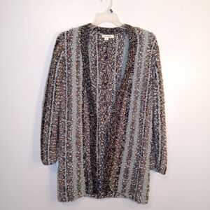 Simply Noelle Textured Striped Cardigan in Teal and Black
